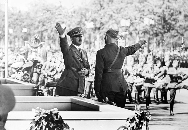 Adolf Hitler salutes Field Marshal Wolfram von Richthofen during the parade of honor after the return of Legion Condor from Spain